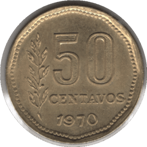 1970 Argentina 50 Centavos Coin (KM# 68 CJ# 329-335 Schn# 68)