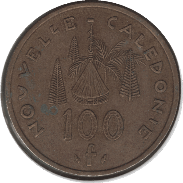 1976 New Caledonia 100 Francs Coin (KM# 15 Schn# 16 Lec# 130-139)