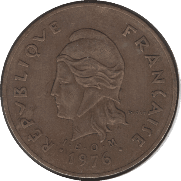 1976 New Caledonia 100 Francs Coin (KM# 15 Schn# 16 Lec# 130-139)