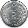 '1983 Turkey 5 Lira Coin PLANCHET FLAW UNDER ''5'' (KM# 949.2 Schn# 468)'