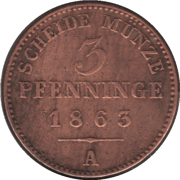 1866A Prussia Kingdom of 3 Pfenninge Coin (AKS# 106 KM# 482 Neum# 17 Schr# 162-188)