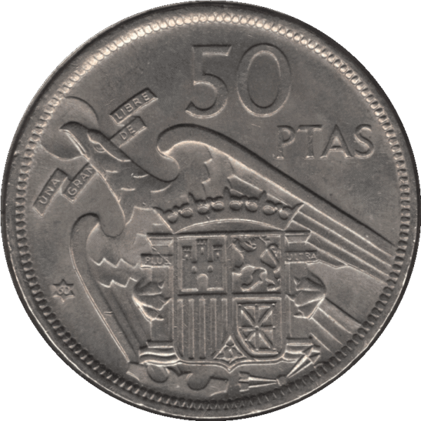 '1957 (1960) Spain 50 Pesetas Coin Full ''PLVS VLTRA'' (KM# 788 Cal# 17 Schn# 36)'