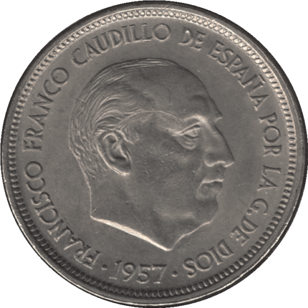 '1957 (1960) Spain 50 Pesetas Coin Full ''PLVS VLTRA'' (KM# 788 Cal# 17 Schn# 36)'