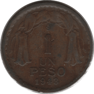 1943 Chile 1 Peso Coin (KM# 179 Schn# 25)