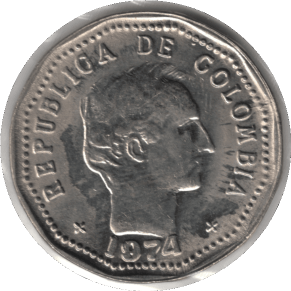 1974 Colombia 50 Centavos Coin Heavily Worn Dies (KM# 244)