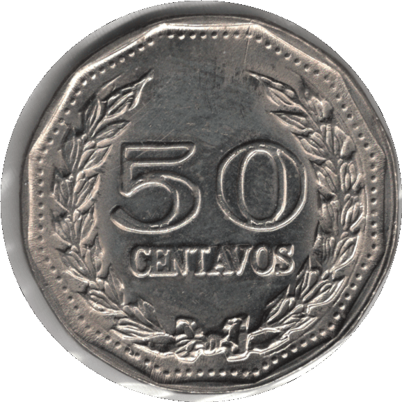 1974 Colombia 50 Centavos Coin Heavily Worn Dies (KM# 244)