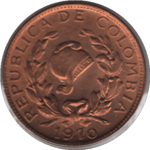 '1970 Colombia 1 Centavo Coin Low ''0'' Terminal Reverse (KM# 205a Hern# 336 Rest# 352)'