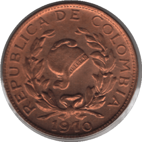 '1970 Colombia 1 Centavo Coin Low ''0'' Terminal Reverse (KM# 205a Hern# 336 Rest# 352)'