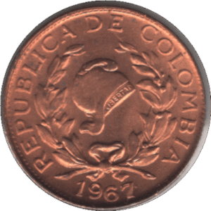 '1967 Colombia 1 Centavo Coin Re Punched ''9'' (KM# 205a Schn# 25a Hern# 336 Rest# 352)'