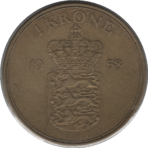 1958 Denmark 1 Krone Coin (KM# 837 Schn# 60)