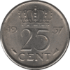 1957 Netherlands 25 Cents Coin (KM# 183 Schn# 67)