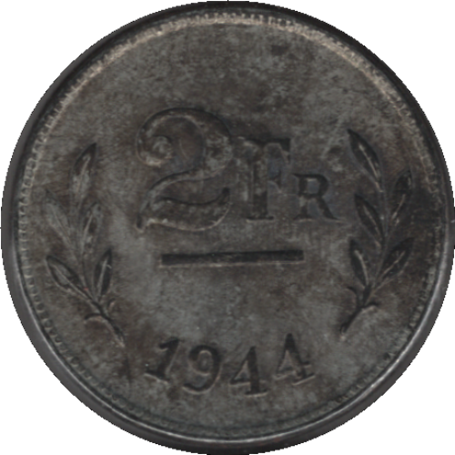 1944 Belgium 2 Francs Coin WWII Issue (KM# 133 Mor# 501 LA# BFM-121 Schn# 95)