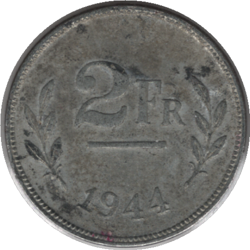 1944 Belgium 2 Francs Coin (KM# 133 Mor# 501 LA# BFM-121 Schn# 95)