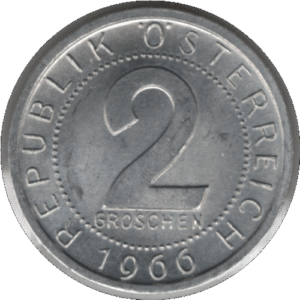 1966 Austria 2 Groschen Coin (KM# 2876 Schn# 64)