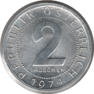 1974 Austria 2 Groschen Coin (KM# 2876 Schn# 64)