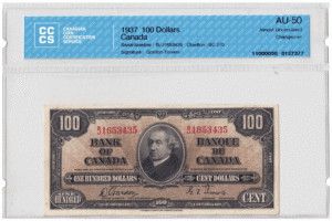 1937 0 Dollars The Bank of Canada CCCS Graded AU-50
