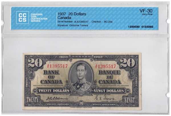 1937  Dollars The Bank of Canada CCCS Graded VF-30