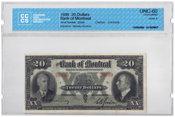 1938  Dollars Bank of Montreal CCCS Graded UNC-60