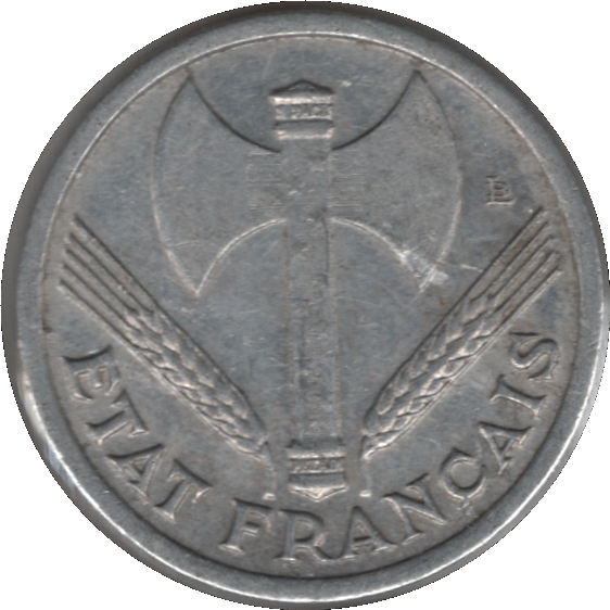 1944 France 1 Franc Coin Light Type (Franc 2014# 223 Schn# 213 KM# 902.1)