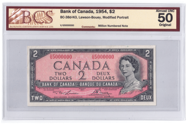 1954  Dollar Bank of Canada BCS Graded AU-50 V/G Prefix MILLION NUMBERED