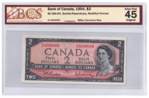 1954  Dollar Bank of Canada BCS Graded EF-45 A/U Prefix MILLION NUMBERED