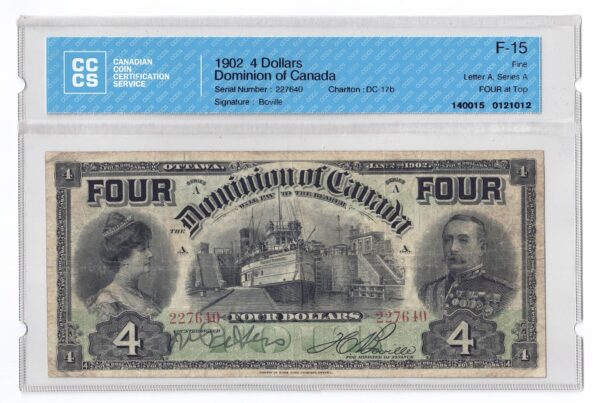 1902  Dollars The Dominion of Canada Word Four at Top CCCS F-15