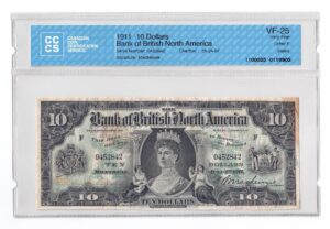 1911  Dollars The Bank of British North America Banknote CCCS Graded VF-25