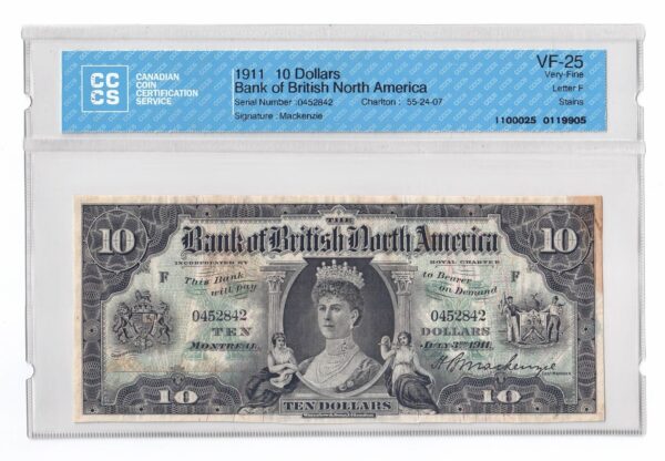 1911  Dollars The Bank of British North America Banknote CCCS Graded VF-25