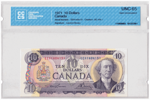 1971  Dollars The Bank of Canada CCCS Graded UNC-65