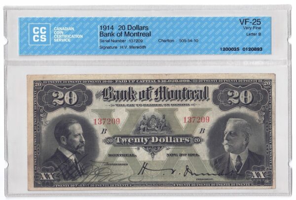 1914  Dollars Bank of Montreal CCCS Graded VF-25