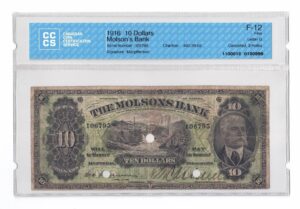 1916  Dollars The Molsons Bank Graded Banknote CCCS F-12
