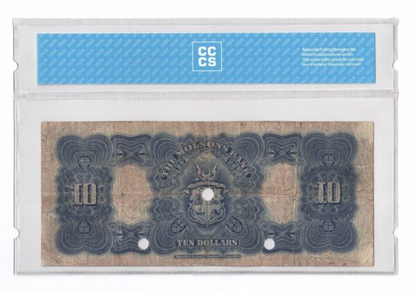 1916  Dollars The Molsons Bank Graded Banknote CCCS F-12