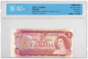 1974  Dollars The Bank of Canada TWO DIGIT RADAR/REPEATER CCCS Graded UNC-65