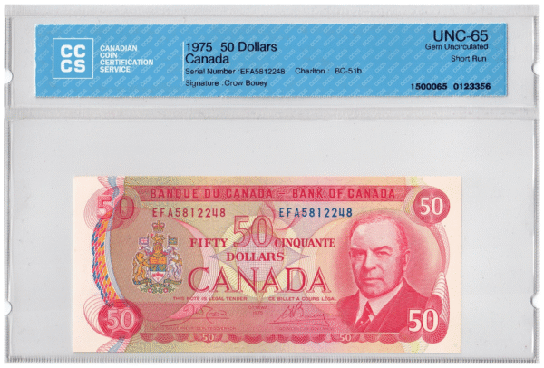 1975  Dollars The Bank of Canada CCCS Graded UNC-65