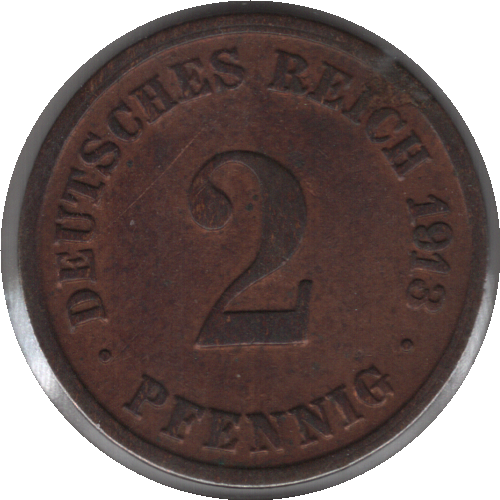 Germany 1913D 2 Pfennigs Coin (KM# 16 Schn# 11)
