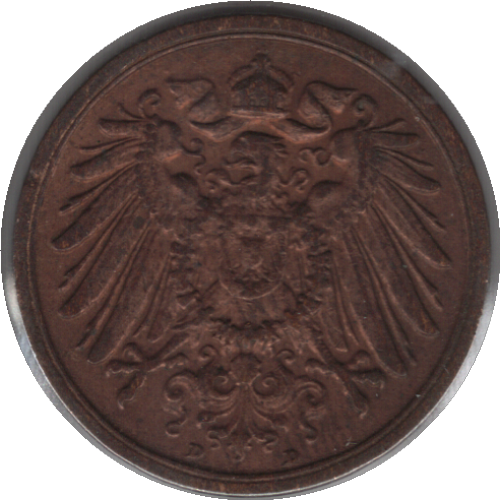 Germany 1913D 2 Pfennigs Coin (KM# 16 Schn# 11)