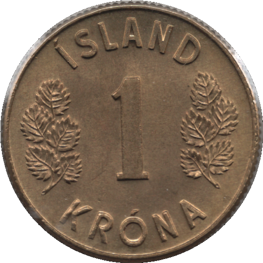 'Iceland 1973 ''Thin 3'' 1 Krona Coin (KM# 12a Schn# 16a)'