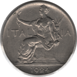 Italy 1924R 1 Lira Coin (KM# 62)