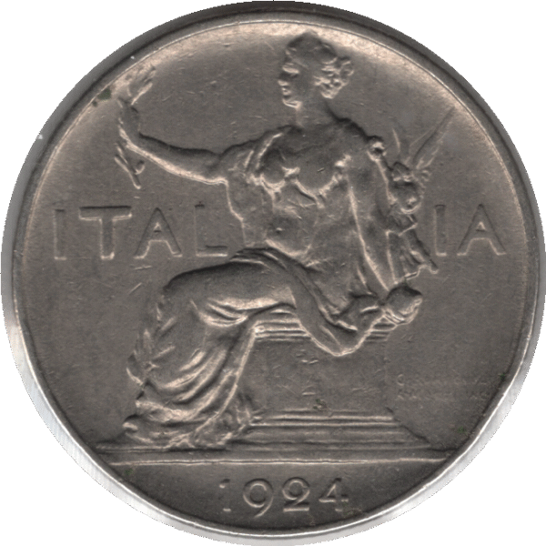Italy 1924R 1 Lira Coin (KM# 62)