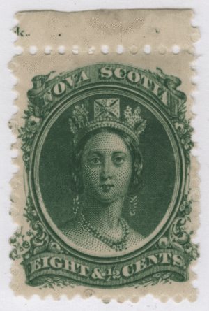 1860 SC#11 Nova Scotia Queen Victoria 8 1/2 Cent Stamp F Mint Hinged Partial Inscript