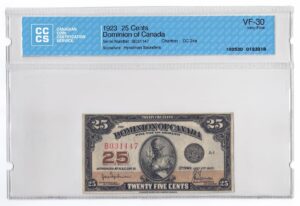 1923 25 Cents The Dominion of Canada Banknote CCCS VF-30