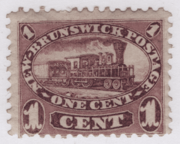 1860 SC#6a New Brunswick Locomotive 1 Cent Stamp VG Mint Hinged Gum W. "Kiss Printing"