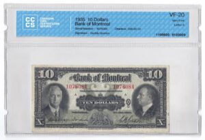 1935  Dollars The Bank of Montreal Banknote CCCS Graded VF-20