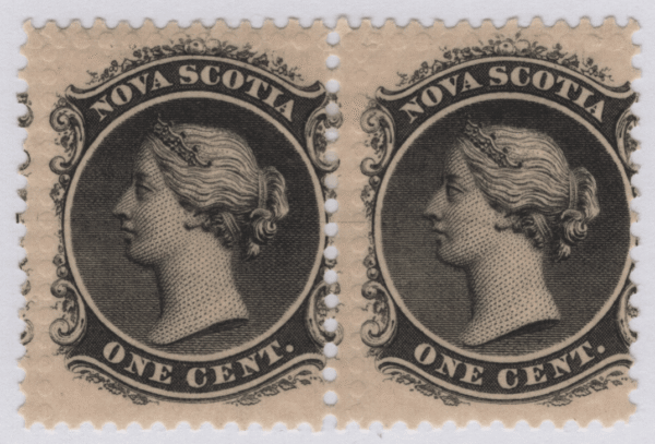 1860 SC#8 Nova Scotia Queen Victoria 1 Cent Stamp VG Mint Hinged Pair