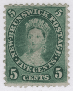 1860 SC#8a New Brunswick Queen Victoria 5 Cent Stamp F Mint Hinged No Gum