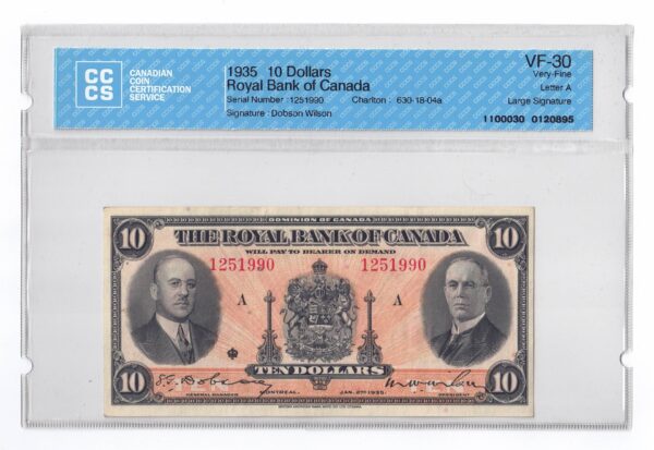 1935  Dollars The Royal Bank of Canada Large Signature CCCS VF-30