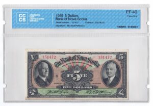 1935  Dollars The Bank of Nova Scotia Banknote CCCS Graded EF-40