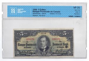 1936  Dollars The Provincial Bank of Canada French CCCS VF-25
