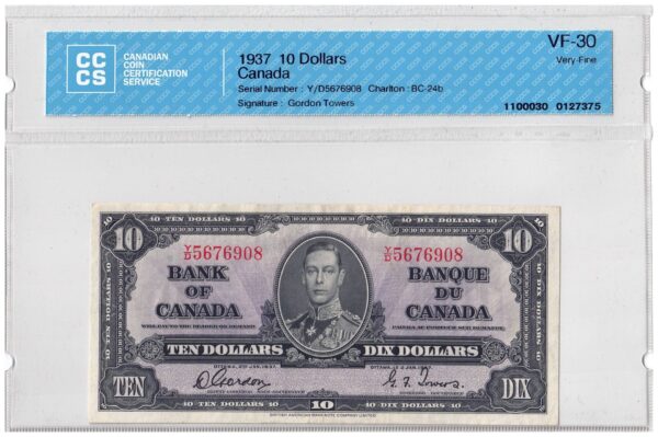 1937  Dollars The Bank of Canada REPLACEMENT CCCS Graded VF-30