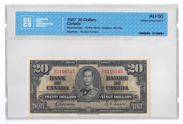 1937  Dollars Bank of Canada CCCS AU-50
